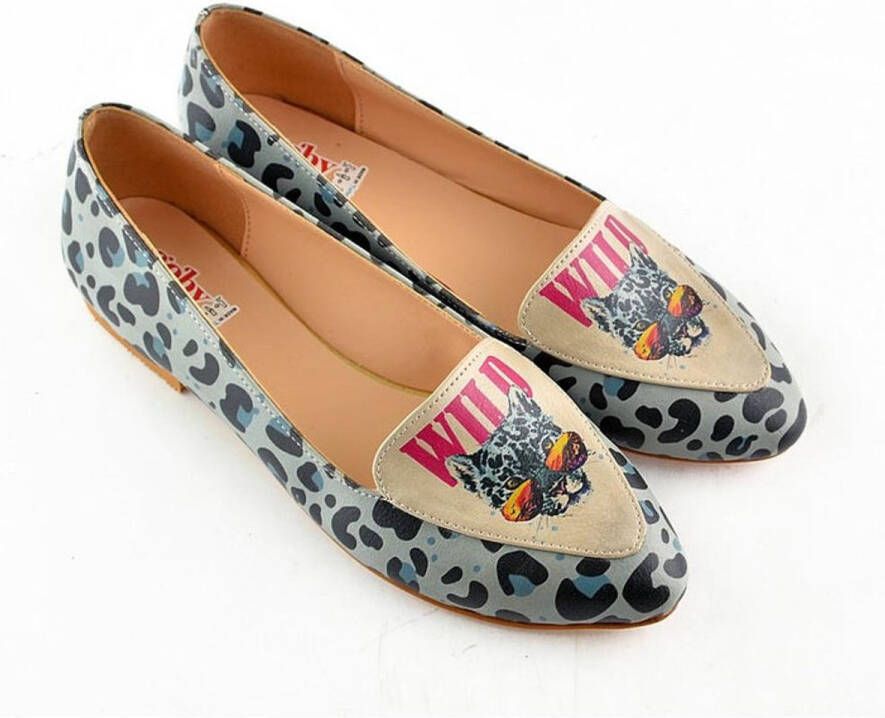 GOBY Wild Panther Dames Ballerina's Vegan Leer Handgemaakt