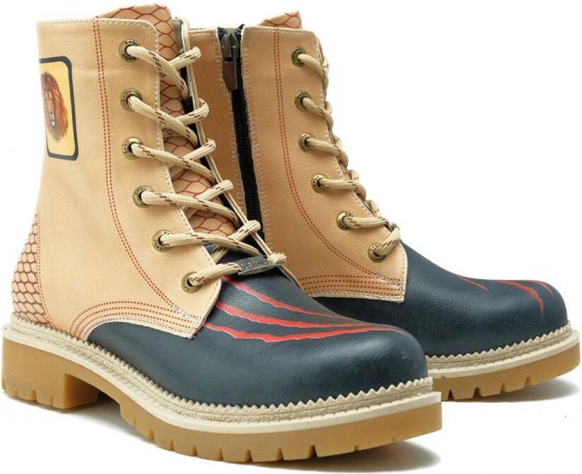 GOBY Wild Roar Dames Enkellaarzen Vegan Leer Handgemaakt Leeuwen en Klauw Design