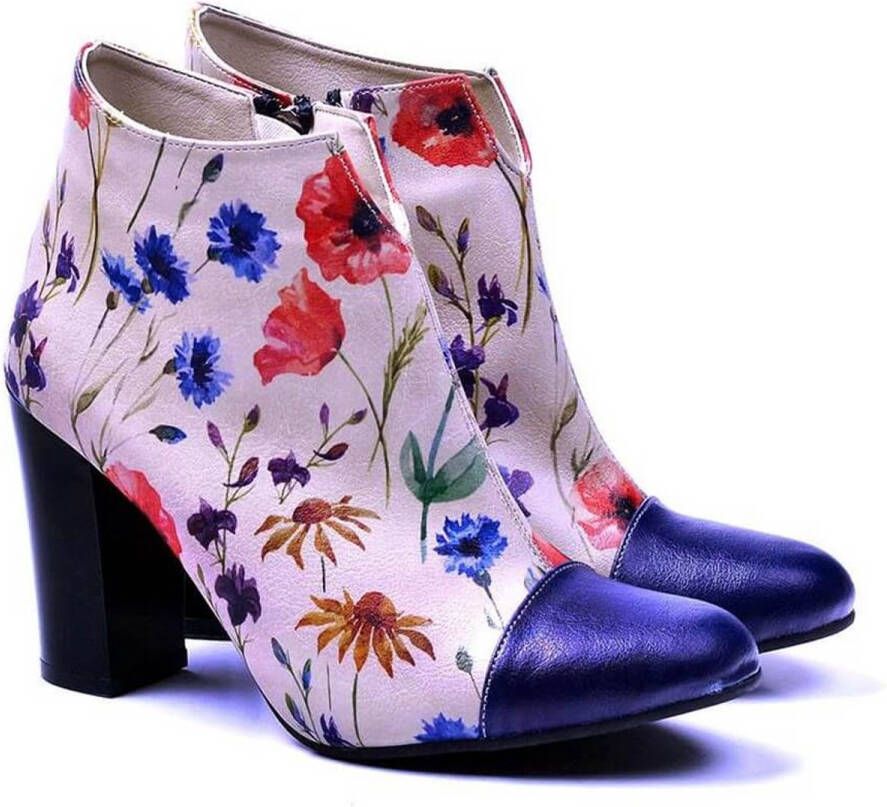 GOBY Wildflower Bloom Enkellaarsjes Handmade Vegan Leer Dames