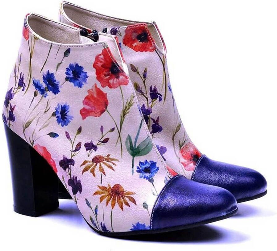 GOBY Wildflower Bloom Enkellaarsjes Handmade Vegan Leer Dames