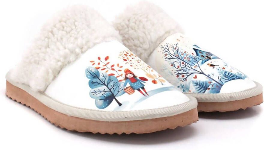 GOBY Winter Wonderland Dames Sloffen Vegan Leer Handgemaakt