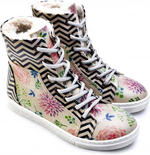 GOBY ZigZag Floral Dames Sneakerlaarzen Handmade Vegan Leer
