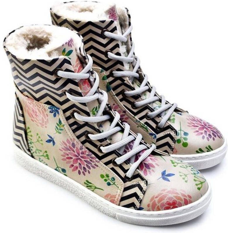 GOBY ZigZag Floral Dames Sneakerlaarzen Handmade Vegan Leer
