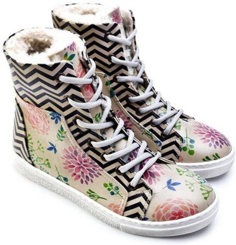 GOBY ZigZag Floral Dames Sneakerlaarzen Handmade Vegan Leer