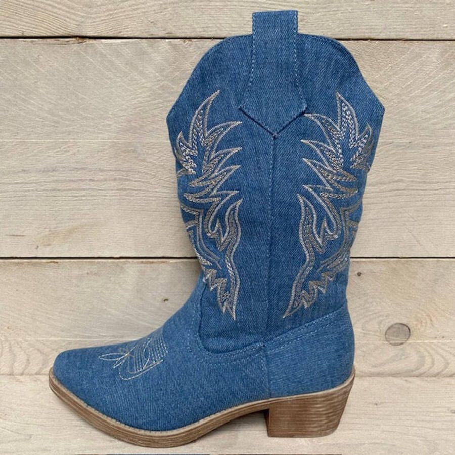 Goedkopeschoenen.com Smile Favorites Dames Cowboylaarzen met Hak Blauw Suedine