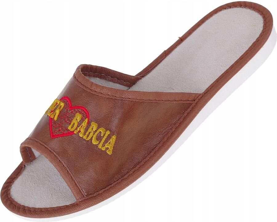 Góralka Dames Pantoffels Super Babcia Leer Bruin