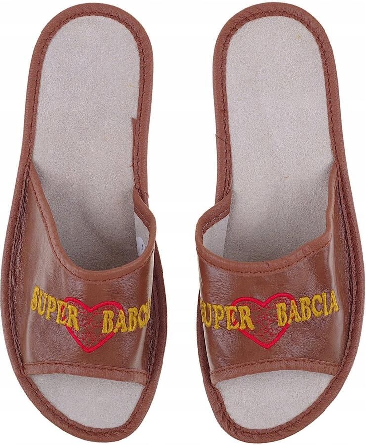 Góralka Dames Pantoffels 'Super Oma' Leer Bruin