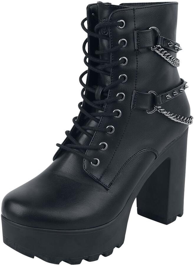 Gothicana Zwarte enkellaarsjes met studs en kettingen Vrouwen