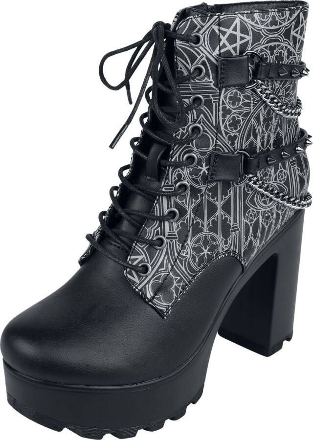 Gothicana zwarte enkellaarsjes met all-over print en gothic ornamenten Vrouwen