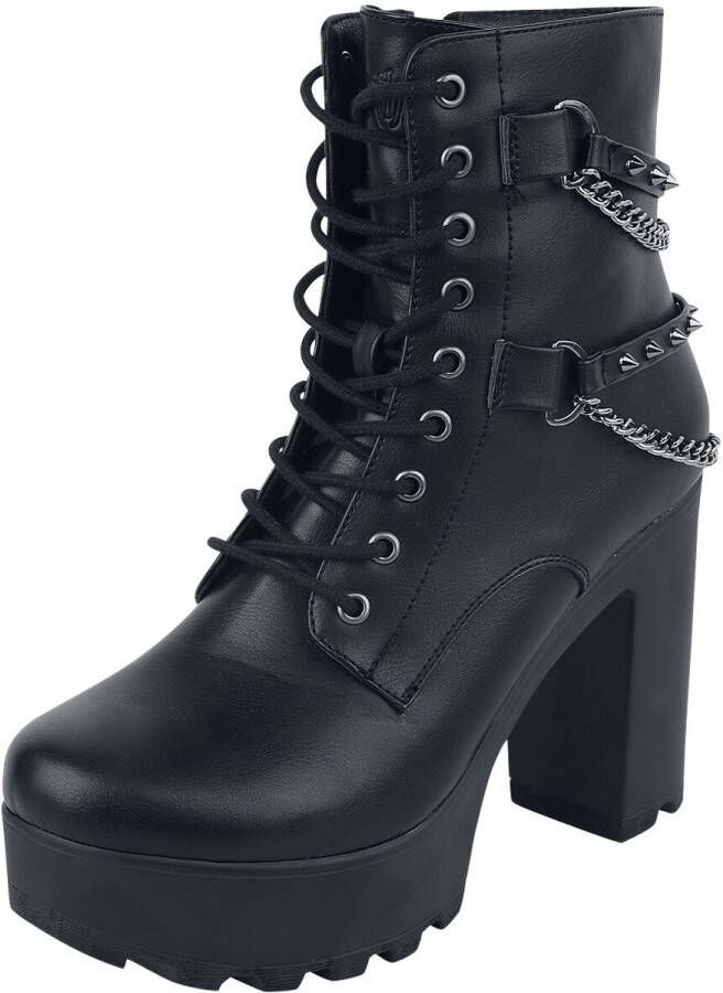 Gothicana Zwarte enkellaarsjes met studs en kettingen Vrouwen