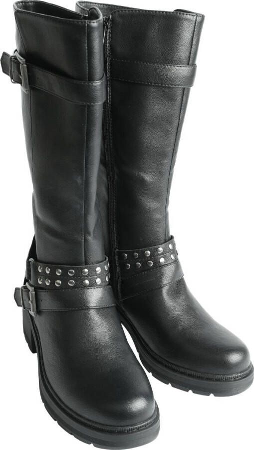Gothicana zwarte laarzen met gespen en platte studs Vrouwen