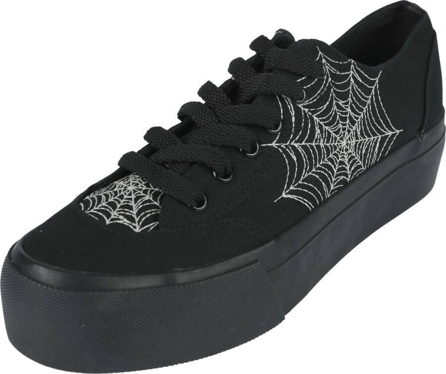 Gothicana zwarte sneakers met glow in the dark spinnenwebborduurwerk Vrouwen