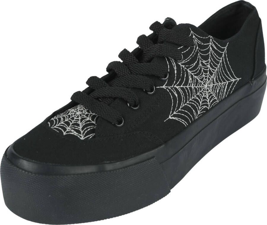 Gothicana zwarte sneakers met glow in the dark spinnenwebborduurwerk Vrouwen