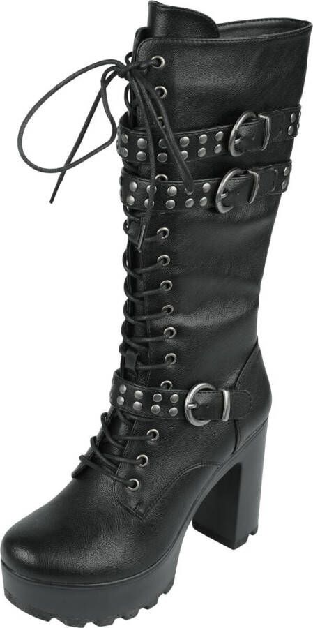 Gothicana zwarte veterlaarsjes met platte studs en plateauhak Vrouwen
