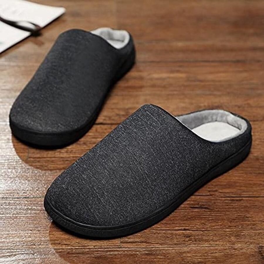 Gotrays Pantoffels voor winter pluche warm gevoerd comfortabele slippers platte slippers Mocassin pantoffels voor warme suède pantoffels met traagschuim voor binnen Zwart - Foto 1
