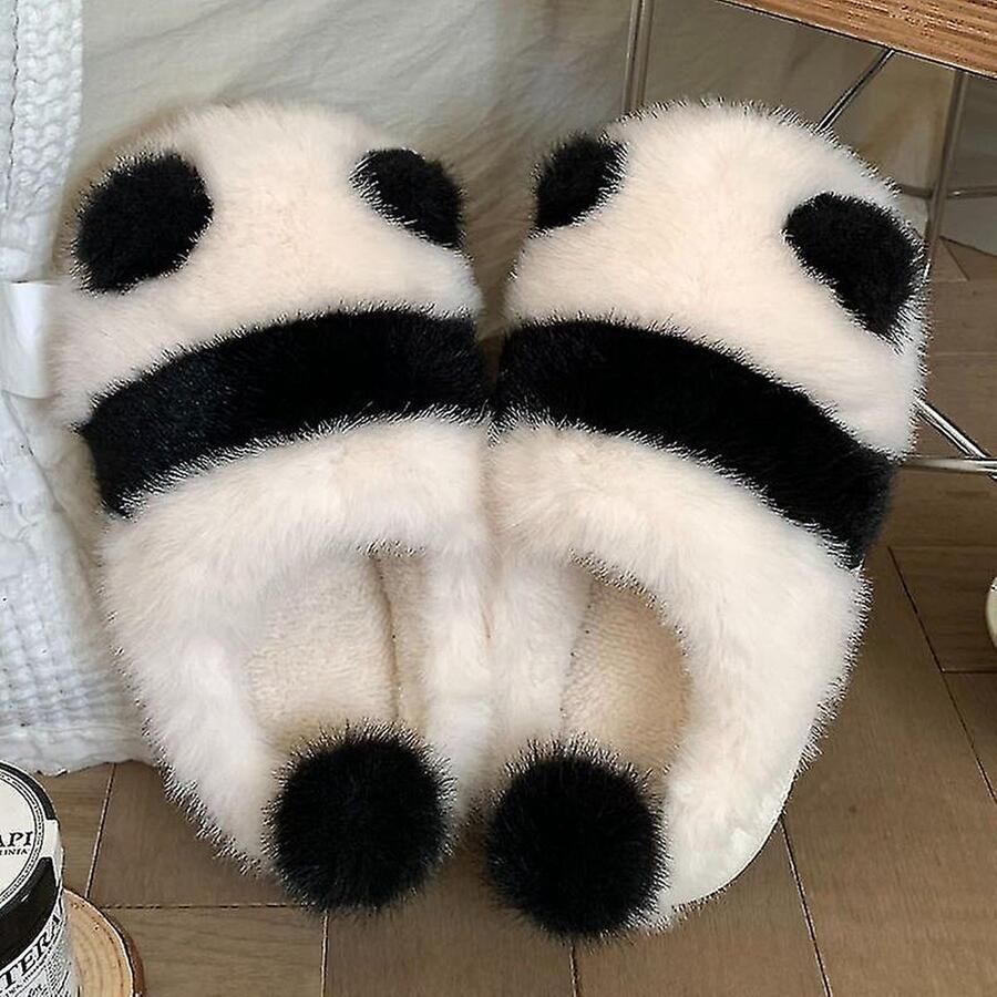 Gotrays Winter huis slipper Leuke Panda Slippers-Warme Flats Thuis Slippers Pluizige Cartoon Gesloten Slides Dikke Zool Zachte Wolk Katoenen Schoenen