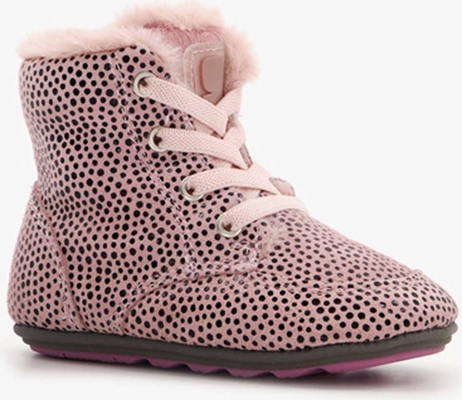 Groot gevoerde leren babyschoenen met stippen Roze Uitneembare zool In cadeauverpakking