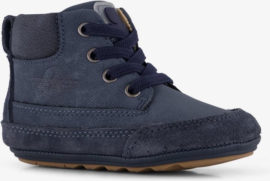 Groot leren babyschoenen donerkblauw Uitneembare zool In cadeauverpakking