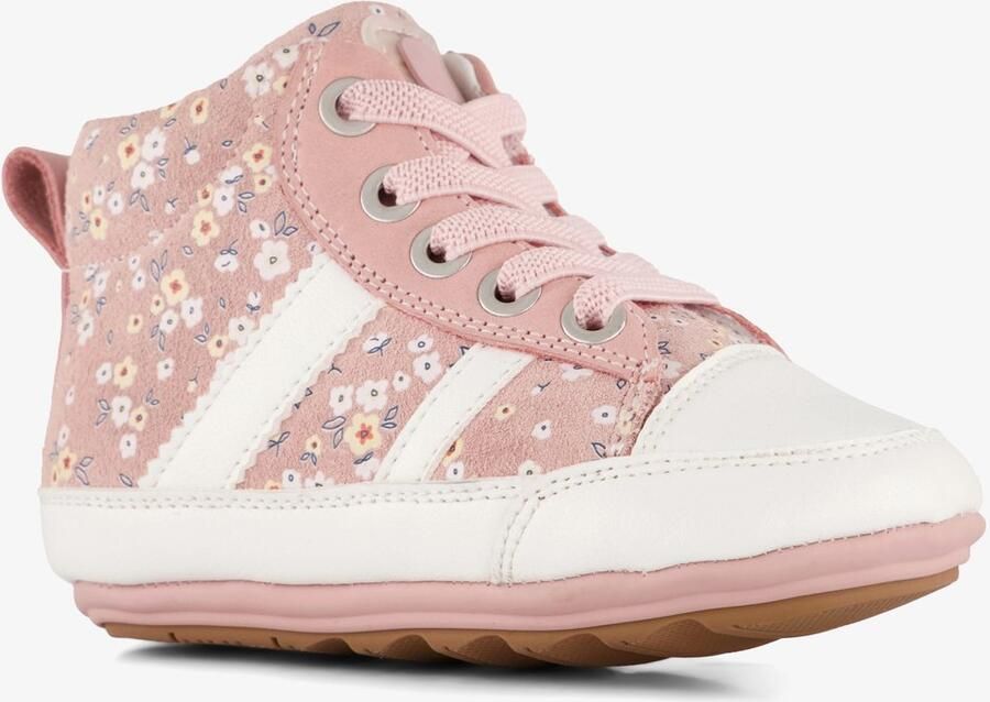 Groot leren babyschoenen met bloemenprint roze Uitneembare zool In cadeauverpakking