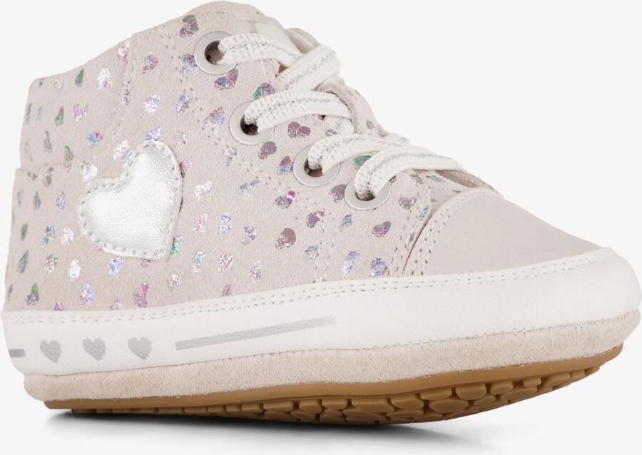 Groot leren babyschoenen met hartjes roze Uitneembare zool In cadeauverpakking
