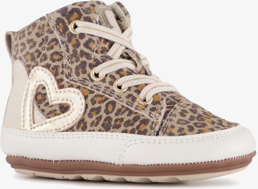 Groot leren babyschoenen met panterprint beige bruin Uitneembare zool In cadeauverpakking