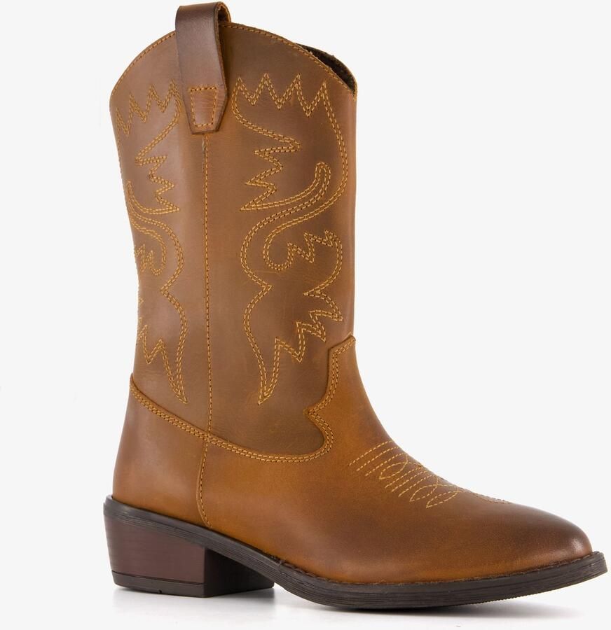 Groot leren meisjes cowboylaarzen cognac bruin Uitneembare zool