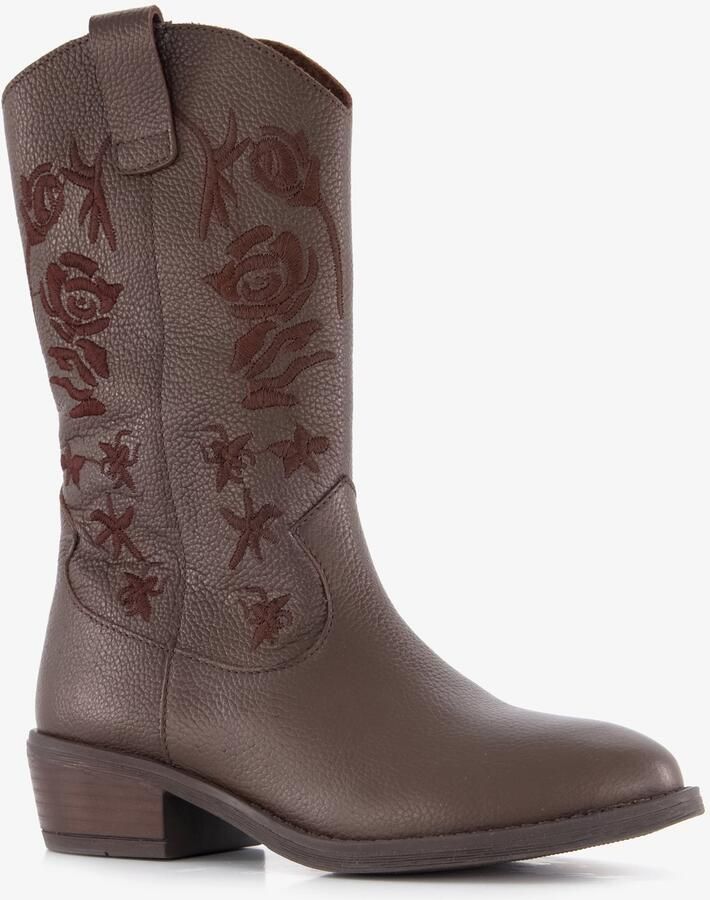 Groot leren meisjes cowboylaarzen met rozen bruin Uitneembare zool