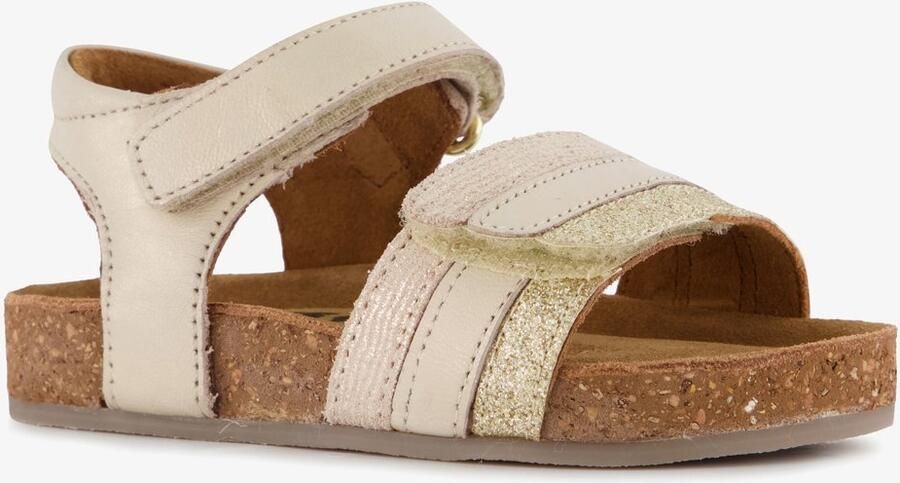 Groot leren meisjes sandalen met glitters goud beige