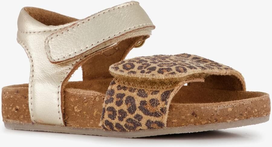 Groot leren meisjes sandalen met panterprint goud