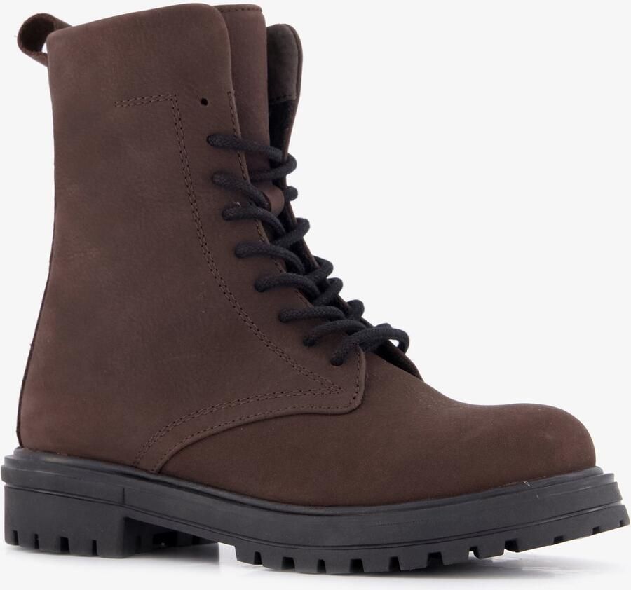 Groot leren meisjes veterboots donkerbruin Uitneembare zool
