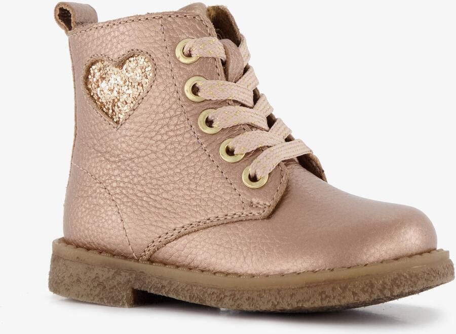 Groot leren meisjes veterboots met hartje goud