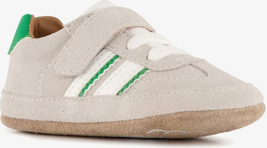 Groot suede babyschoenen beige groen Uitneembare zool In cadeauverpakking