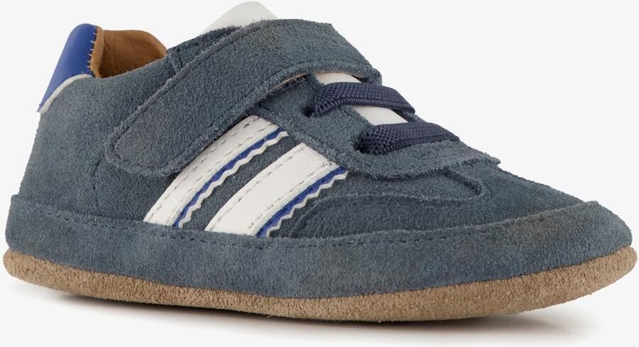 Groot suede babyschoenen blauw Uitneembare zool In cadeauverpakking