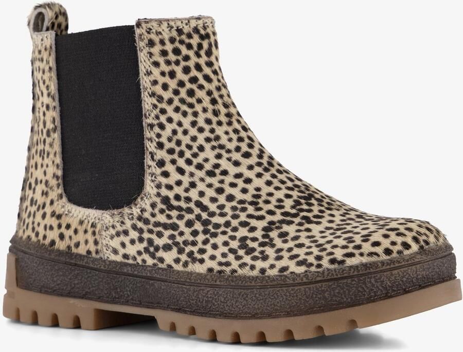 Groot suède meisjes Chelsea boots met panterprint Bruin Uitneembare zool