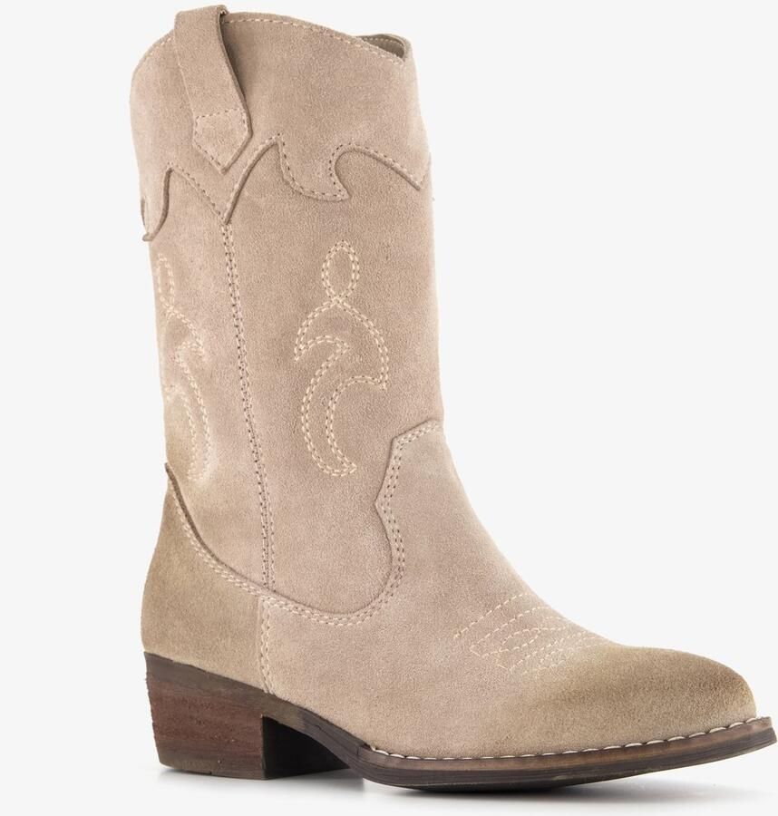 Groot suède meisjes cowboylaarsjes beige Echt leer