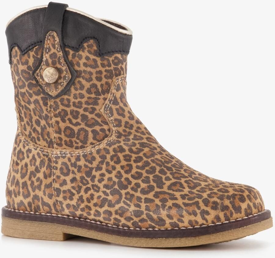 Groot suède meisjes cowboylaarsjes met panterprint bruin Echt leer