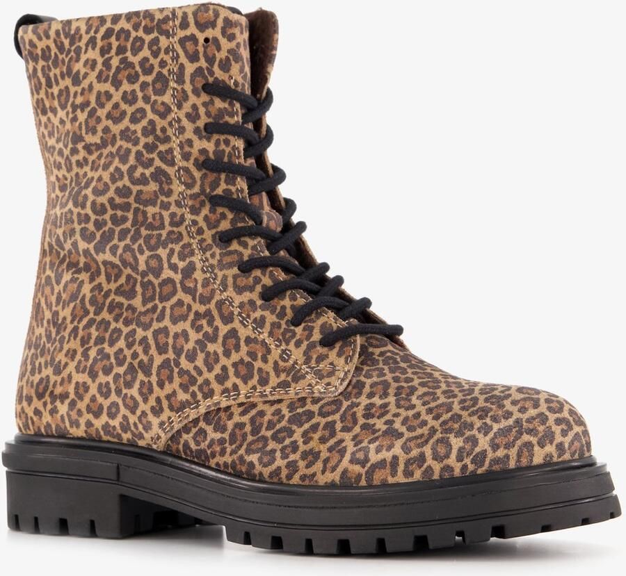 Groot suède meisjes veterboots met luipaardprint Bruin Echt leer Uitneembare zool