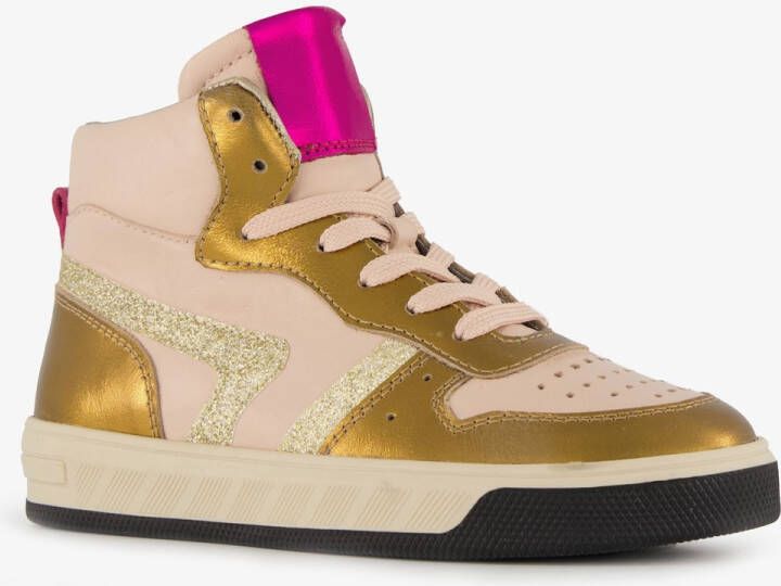 Groot hoge leren meisjes sneaker roze goud Uitneembare zool