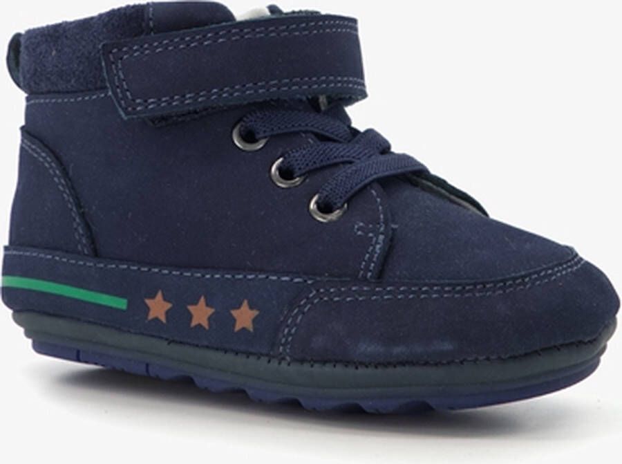 Groot leren babyschoenen donkerblauw met sterren Uitneembare zool In cadeauverpakking