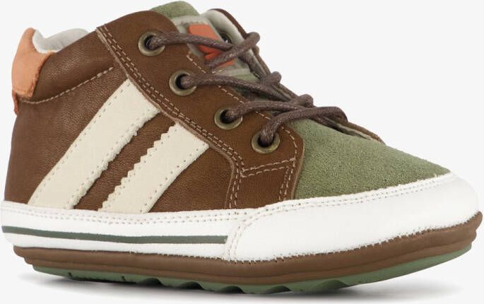 Groot leren babyschoenen groen bruin Uitneembare zool In cadeauverpakking
