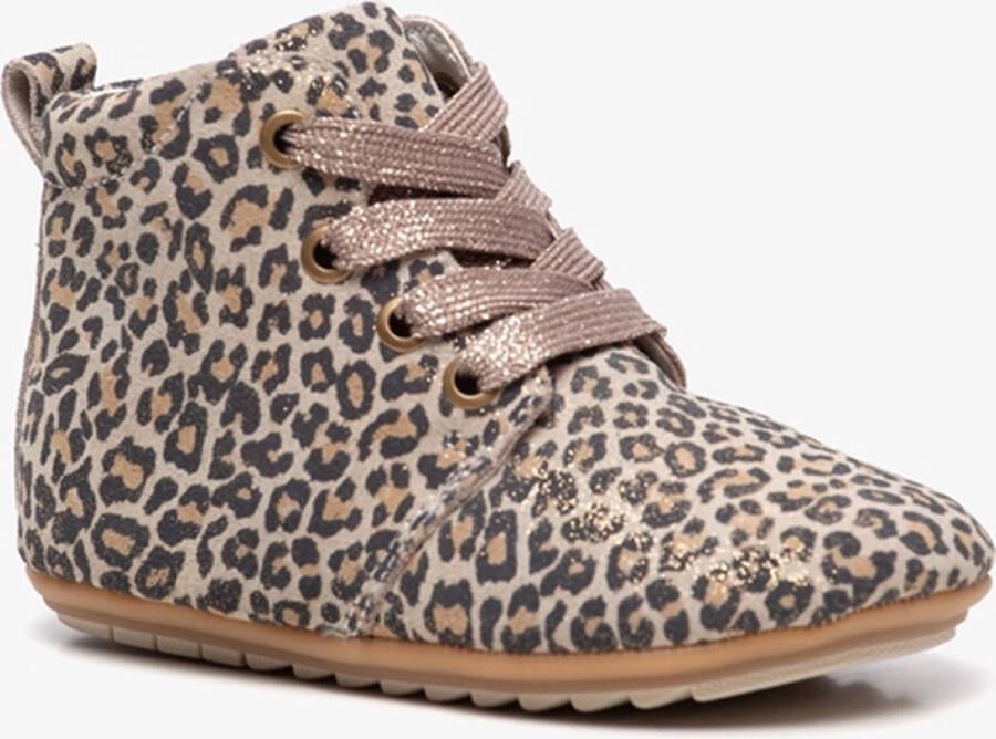 Groot leren babyschoenen met luipaardprint Bruin Uitneembare zool In cadeauverpakking
