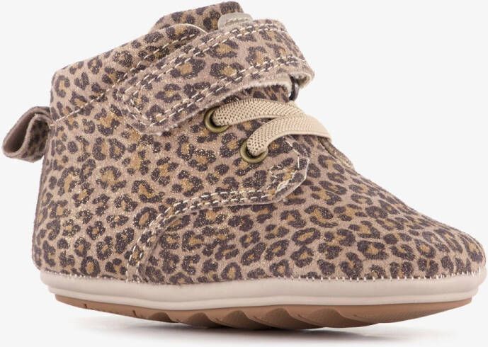 Groot leren babyschoenen met luipaardprint Bruin Uitneembare zool In cadeauverpakking