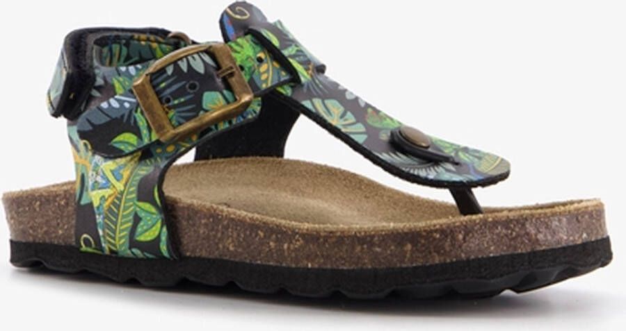 Groot leren kinder sandalen met teenbandje print Groen