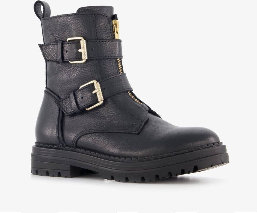 Groot leren meisjes biker boots zwart
