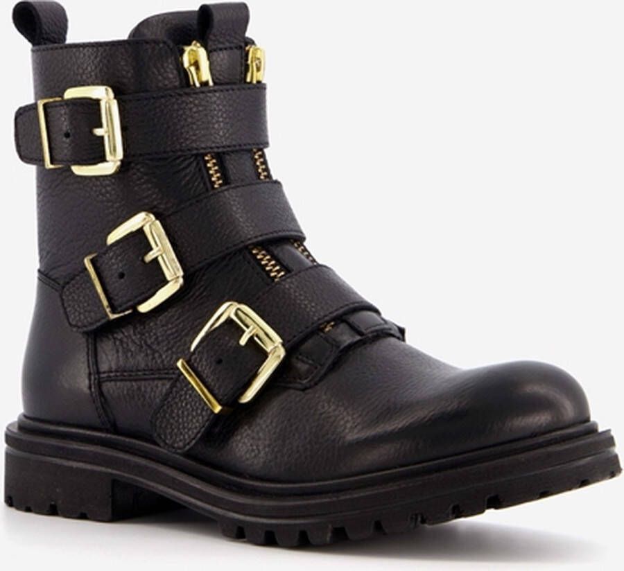 Groot leren meisjes biker boots Zwart