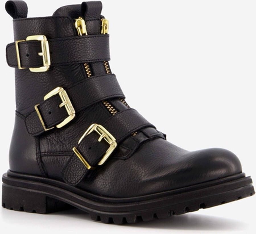 Groot leren meisjes biker boots Zwart Echt leer