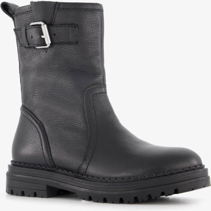 Groot leren meisjes boots met gesp zwart