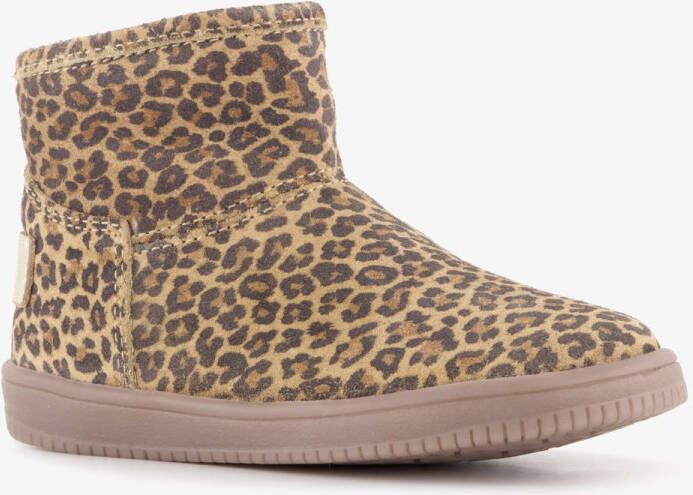 Groot leren meisjes boots met panterprint bruin
