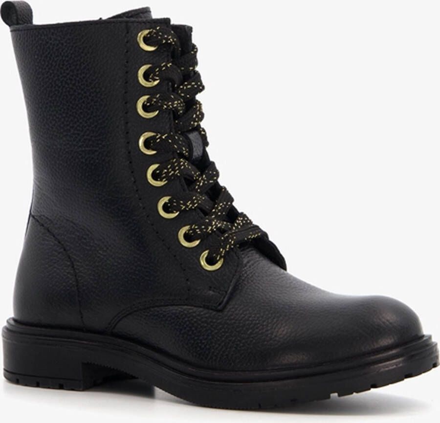 Groot leren meisjes veterboots met gouden details