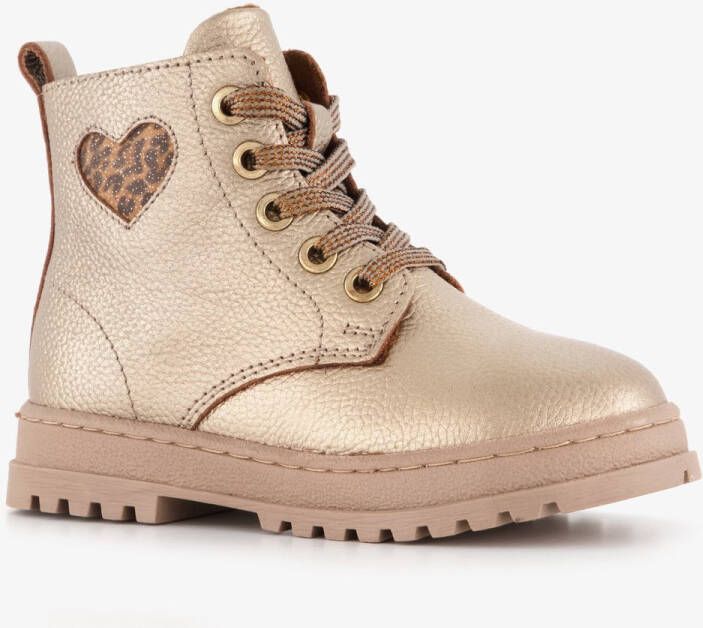 Groot leren meisjes veterboots met hartje goud Uitneembare zool